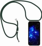 Bigcousin Cell Phone Chain Compatible with Samsung Galaxy A21S, Protective Case with Ribbon, Transparent Silicone Case, Protective Case with Lanyard Dark Green