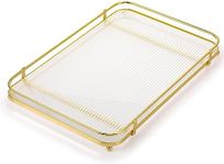 Sliner Gold Acrylic Decorative Tray Rectangle Perfume Tray Jewelry Cosmetics Vanity Tray Ornate Metal Perfume Holder for Magazine Makeup Organizer Bathroom Bedroom Storage Dresser