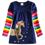 VIKITA Kids Girls Winter Long Sleeve Casual Cartoon Appliques Striped Dresses for 2-8 Years LH5806-4T