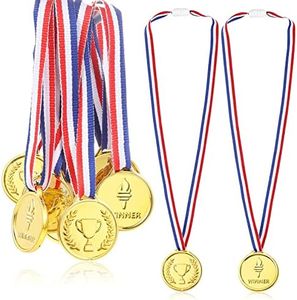 Caydo 24 Pieces Children's Gold Plastic Winner Award Medals, 1.38 Inch