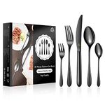 vancasso Cutlery Set for 6 People, 30 Piece Black Knife and Fork Sets, Silverware Flatware Set Includes Forks Spoons Knives, Mirror Polished, for Fancy Kitchen Home Restaurant Party