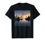 Landscape Realistic-Volumetric lighting water sunrise trees T-Shirt