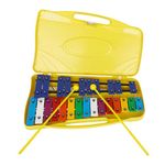 Glockenspiel Professional Diatonic 25 Keys Metallophone Music Instrument Xylophone Upgrade with Two Hammers (Yellow)