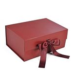 RBS® - Foldable Gift Box with Ribbon 23 x 16 x 10cm ScratchFree® Gift Boxes For Packaging (1 Pack), Multi-Purpose Gift Boxes For Presents Reuse Gift Packing Box Decorative Hamper Box (Maroon)