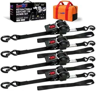 Retractable Ratchet Straps 1" x 13Ft, Heavy Duty Self Retracting Tie Down Straps, 1800lb Break Strength Auto Retract Cargo Straps for Truck, Trailer, Motorcycle, ATV, UTV, (Black, 4 Pack)