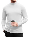 COOFANDY Mens Turtle Neck Long Sleeve T Shirt Men's Casual Knitted Jumper High Neck Basic Turtleneck Top White L