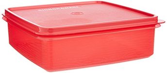 Signoraware 3 Litres Big Square Plastic Container, Bpa Free Food Grade, Spill Proof Leak Proof, Large Box for Food Storage, Freezer Microwave Safe (3000ml, Deep Red)