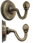 Fuxxer® 2 x Antique Brass Towel Hooks Wall Hooks Classic Design Bronze Iron Brass 48 x 59 mm Set of 2