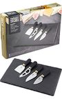 Taylors Eye Witness Cheese Knife Set with Slate Board - [Brass] Brooklyn 4-Piece Knives for Soft, Hard, Grating & Fresh Cheeses. Stainless Steel Blades. Soft Grip Handles. 2 Year Guarantee.