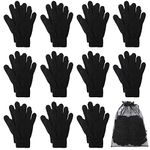 Cooraby 12 Pairs Winter Magic Gloves Stretchy Warm Knit Gloves with Mesh Storage Bag for Men or Women (Black/Coffee/Grey/Purple/Red/Blue, Length 8.3 inches)