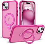 SKYLMW Compatible with iPhone 15 Plus Case with Invisible Magnetic O-Ring Stand Military-Grade Translucent Case for iPhone 15 Plus 6.7" [Compatible with MagSafe][Great Grip Feeling], Rose