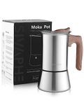 Sivaphe Stovetop Espresso Maker 200ml, Induction Hob Italian Coffee Percolator Maker Moka Pot Stainless Steel 4 Italian Cups