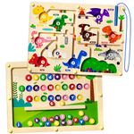 UMEREACT 2 in 1 Montessori Toys for 2 3 4 5 Year Old Kid Preschool Educational Double Sided Wooden Board Magnetic Colour and Number Maze Alphabet Puzzle Learning Toys Boys and Girls Birthday Gifts