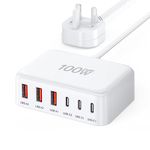 USB C Charger Block 100W GaN 6 Port Type USB C Charging Station Portable Travel Multi USB Desktop Charger 3 USB C 3 USB A Fast Charger for iPad iPhone 16 15 14 13 12 Pro Max Pixel Note Galaxy -White