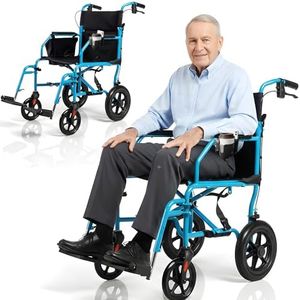 Platinum Health Hummingbird™ Ultra-Lightweight Foldable Transport Wheelchair, Handbrakes,12-Inch Rear Wheels, Extra-Wide Seat. Convenient Table-Length Padded Armrests. (Sky Blue)