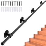 Handrails for Stairs Magtctyae 4M/13FT Metal Stair Hand Rails with Fittings Black Handrail Bannister Rail for Stairs Wall Mount Support Non-Slip Iron Industrial Handrail Safety Outdoor Handrail