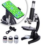 Microscope, 200x-5000x Compound Biological Microscopes With Microscope Slides Set 6x Multiplier Phone Adapter for Adults Students gifts, Biological Microscopes For Science Education-Black