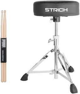 STRICH Drum Throne, Height Adjustable Padded Seat Drum Stool, Heavy Duty Swivel Drum Chair, Double Braced Padded Stool with 5A Drumsticks, SDB-20