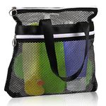 Black Mesh Shower Bag, Portable Shower Tote Quick Dry Shower Caddy with Zipper and 2 Pockets Mesh Beach Bag Lightweight Organizer Mesh Shower Caddy,Toiletry for Travel Gym Beach Swimming Toiletry Bag