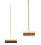 TWIN PACK OF TRADITIONAL WOODEN SWEEPING BRUSHES - STIFF OUTDOOR YARD SWEEPING BRUSH AND SOFT COCO BROOM WITH HANDLES - 10" WIDE