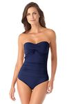 Anne Cole Women's Twist Front Shirred One Piece Swimsuit, Navy, 14