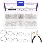 Swpeet 1403Pcs Mixed Size 4-10mm Silver Open Jump Rings Kit with Tweezer, Jump Ring Pliers and Jump Ring Opener, Round Ring Connectors for Jewelry Making Supplies and Necklace Repair