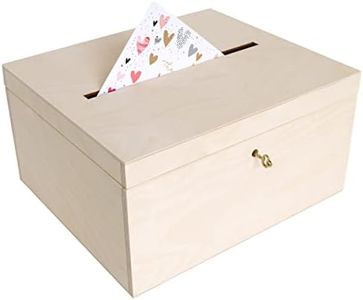 Creative DECO Tarjetas de Boda Caja Madera | Cerradura y Llave | 29 x 25 x 15 cm | Cofre para Decorar con Tapa | Decoración Almacenaje Herramientas Decoupage Documentos Objetos de Valor Juguetes