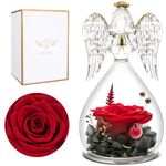 Miofula Preserved Flower Rose Birthday Gifts for Mom, Angels Figurines with Forever Real Rose Gifts for Women Mom Grandma, Angels Gifts for Christmas Thanksgiving Anniversary (Red)