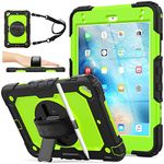 SEYMAC Stock Case for iPad Mini 5/4 with Screen Protector Pencil Holder [360 Rotating Hand Strap] & Stand, Drop-Proof Case for iPad Mini 5th/4th Generation 7.9 inch (usLightGreen)