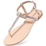 Womens Dressy Sandals Flat Gladiator Sparkle Beach Wedding Summer T Strap Sandal Bling Gold Size 9