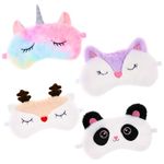 Xialvyu 4 Pack Kids Eye Mask, Eye Masks for Sleeping, Soft Cute Animal Plush Sleeping Mask, Sleeping Mask for Girls Adult Children