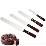 MKNZOME 4 Pcs Icing Spatula Set, Stainless Steel Professional Baking Angled Cake Decorating Frosting Spatula with Wood Handle for Cupcakes Cake Decorating, Smoothing Icing, Frosting Pastries