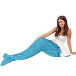 Sherpa Mermaid Tail Blanket for Adults Teens Girls Womens, Super Comfy Warm Anti-Slip Knitted Mermaid Blanket Wave Pattern | Gift Package Included, Blue