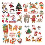 XMAS Patches Christmas Heat Transfer Iron on Appliques for Jackets T-Shirt Jeans Pillow Backpacks Clothes Decorations Sticker with Santa Claus Snowman Elk Animals Candies Trees Design 4PCS Party Favor