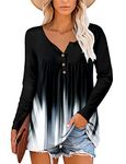 noabat Blouse for Women Long Sleeve Shirt Fall Plus Size Tunic Tops for Leggings V Neck Ruffle Henley Shirt Black White Gradual XX-Large