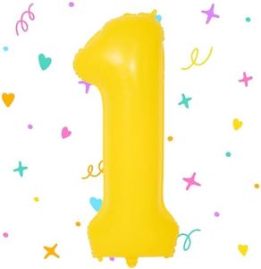 Yellow Balloon 1, Numbers Balloon Yellow, 40 Inch XXL Yellow Foil Balloon 1st Yellow Number Balloon 1 Helium Balloon 1st Birthday Balloon for 1 Year Birthday Decoration Children Boys Girls