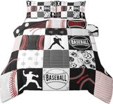 Erosebridal Kids Baseball Comforter Set Softball Bedding Set Sports Game Quilted Comforter for Kids Patchwork Down Comforter Soft Warm Duvet Insert for All Season, Red Black Gray Twin Size