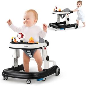 Baybee Astro 2 in 1 Baby Walker for Kids with 3 Adjustable Height & Wheel Lock | Activity Push Walker for Baby with Musical Toy Bar & Stopper | Kids Walker Baby 6-18 Months Boy Girl (Black)