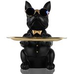 Modern Decor Resin Bulldog Tray Statue Tray Storage Key Holder Candy Jewelry Earrings Tray Suitable for Home Decor Modern Art Dining Table Decor Office Small Object Tray (Black)