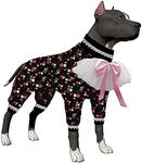 LovinPet Large Dog Onesie Pajamas, UV Protection, Anxiety Calming Dog Pajamas Under Dog Coats as Bottoming, 4 Legged Large Dog Jumpsuit, Stretchable Floral Black, Pink Prints Pajamas for Big Dogs