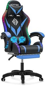 HOFFREE RGB Gaming Chair with Speakers and Massage Ergonomic Computer Chair with Lights and Footrest Reclining Video Game Chairs for Adults Blue and Black
