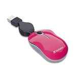 Verbatim USB Corded Mini Travel Optical Wired Mouse for Mac and PC - Commuter Series Pink