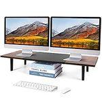 LOTEYIKE Dual Monitor Stand for 2 Monitors, Large TV Riser with Adjustable Length Desk Shelf Organizer, Computer Monitor Stand for Desktop, Computer,Laptop,Screen,Printer (Rustic Brown)