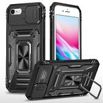 Yisnify Case for iPhone SE (2022)- iPhone 7 -iPhone 8 Phone with Camera Slider, 360° Swivel Stand, Military Grade Drop Protection Silicone Cover, Black