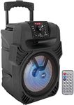 400W Portable Bluetooth PA Loudspeaker - 8” Subwoofer System, 4 Ohm/55-20kHz, USB/MP3/FM Radio/ ¼ Mic Inputs, Multi-Color LED Lights, Built-in Rechargeable Battery w/Remote Control - Pyle PPHP844B