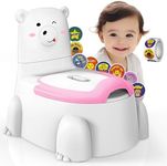 Potty Training Toilet Seat,Travel Potty for Toddlers with Potty Training Reward Stickers Portable Polar Bear Toilet Potty with Splash Guard for Ages 1-6 Kids Boys Girls,Pink White