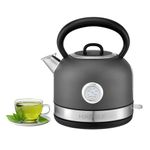 Hafele Dome Plus 2200W, 240V Electric Stainless Steel Kettle with Spout Cover with Analogue Temperature Display, Detachable Micro-Mesh Filter for Lime Scale Filtering, Easy Cleaning (1.7 L, Grey) "