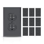 TOPELER Black Duplex Receptacle Outlet, 15A Tamper-Resistant Wall Electric Sockets for Residential and Commercial Use, Self-Grounding, Wall Plate Included, UL Listed, 10 Pack