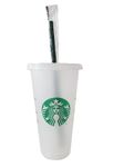 Starbucks 1 Pack Bundle - Reusable Frosted 24 oz Cold Cup for Iced Coffee with Lid and Green Straw w/Stopper