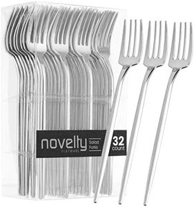 Novelty Modern Flatware, Cutlery, Disposable Plastic Salad forks Luxury Silver 32 Count